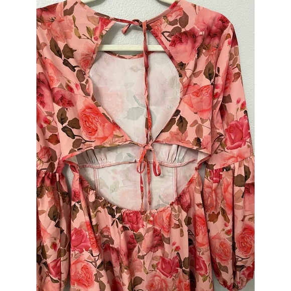 Miss Selfridge Womens Dress US 6 Pink Floral Ruffle Mini Long Sleeve Boho - Picture 8 of 9